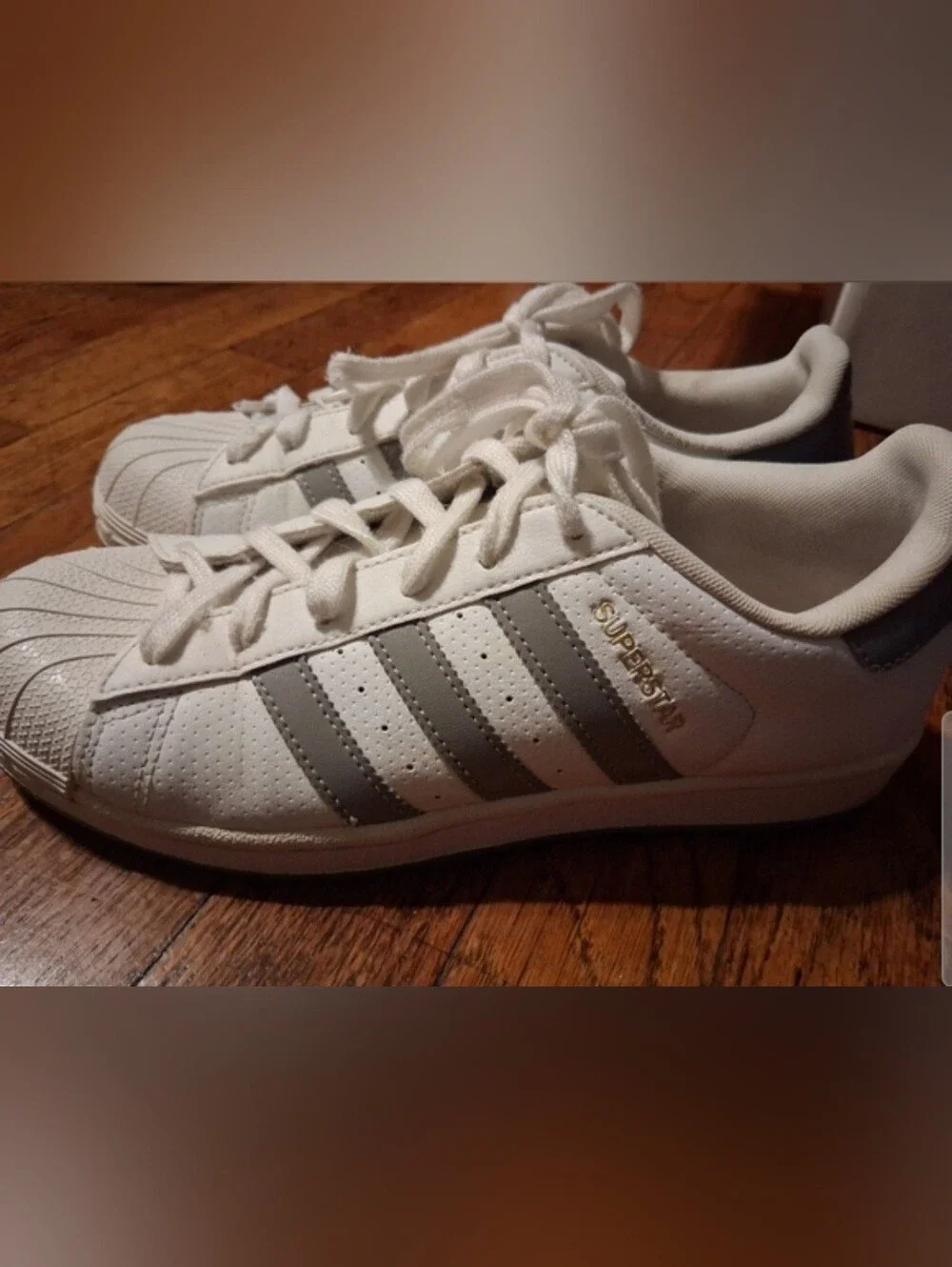 Adidas Originals Superstar White Grey Gold Metallic Sneakers Men 6.5 Athleisure